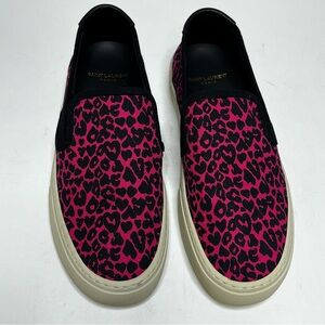 Saint Laurent Venice Fuchsia Pink & Black Leopard Slip-On Shoes Size 38.5 (8.5)
